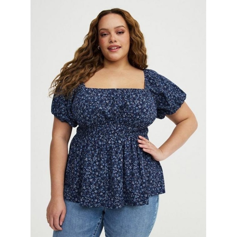 Torrid Heritage Slub Floral Babydoll Top Navy Square Neck 3 3X 22 24 New NWT